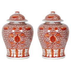 2 Pairs of Antique Chinese Orange and White Design Porcelain Ginger Jars