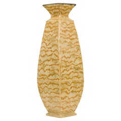Gary DiPasquale 4-sided Vase with Cream & Brown Stripes & Black Interior