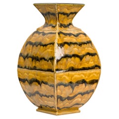 Gary DiPasquale 4-sided Bulbous Vase with Brown & Black Stripes & Black Interior