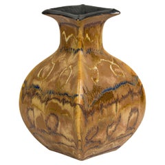 Gary DiPasquale 4-Sided Bulbous Vase in Matte Brown & Colorful Pattern