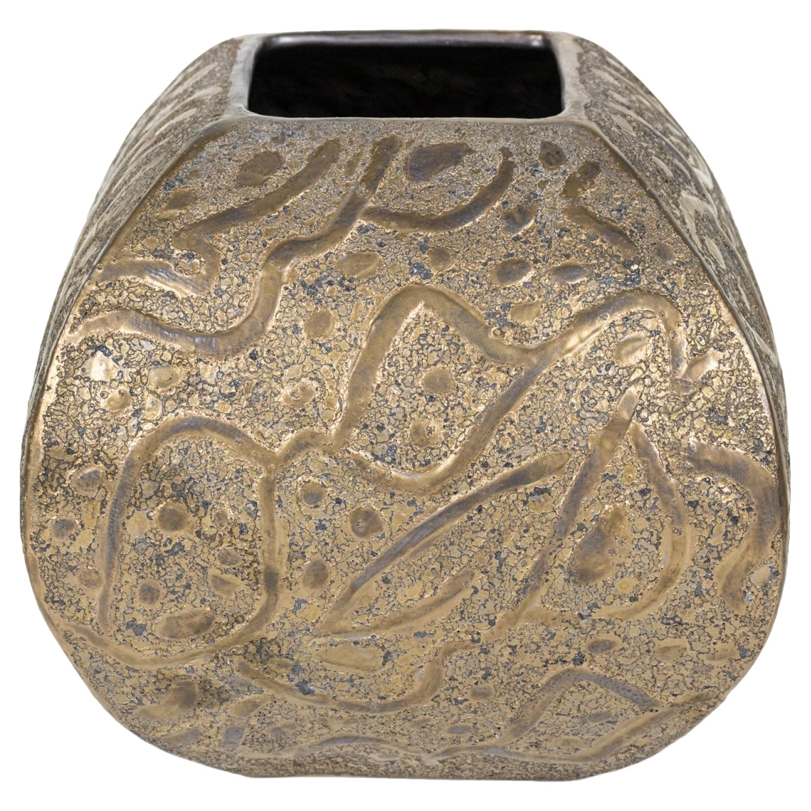 Gary DiPasquale Contemporary Ceramic Squared Graffiti Bronze Glazed Vessel