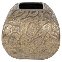 Gary DiPasquale Contemporary Ceramic Squared Graffiti Bronze Glazed Vessel