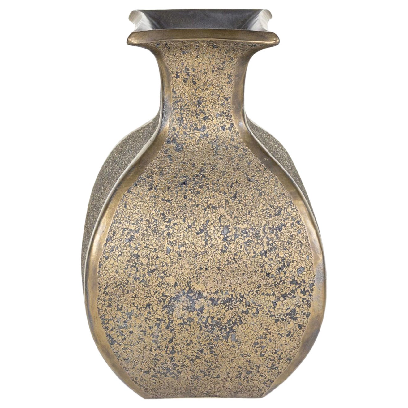 Gary DiPasquale Contemporary Ceramic Squared Flared Lip Bronze Glazed Vase