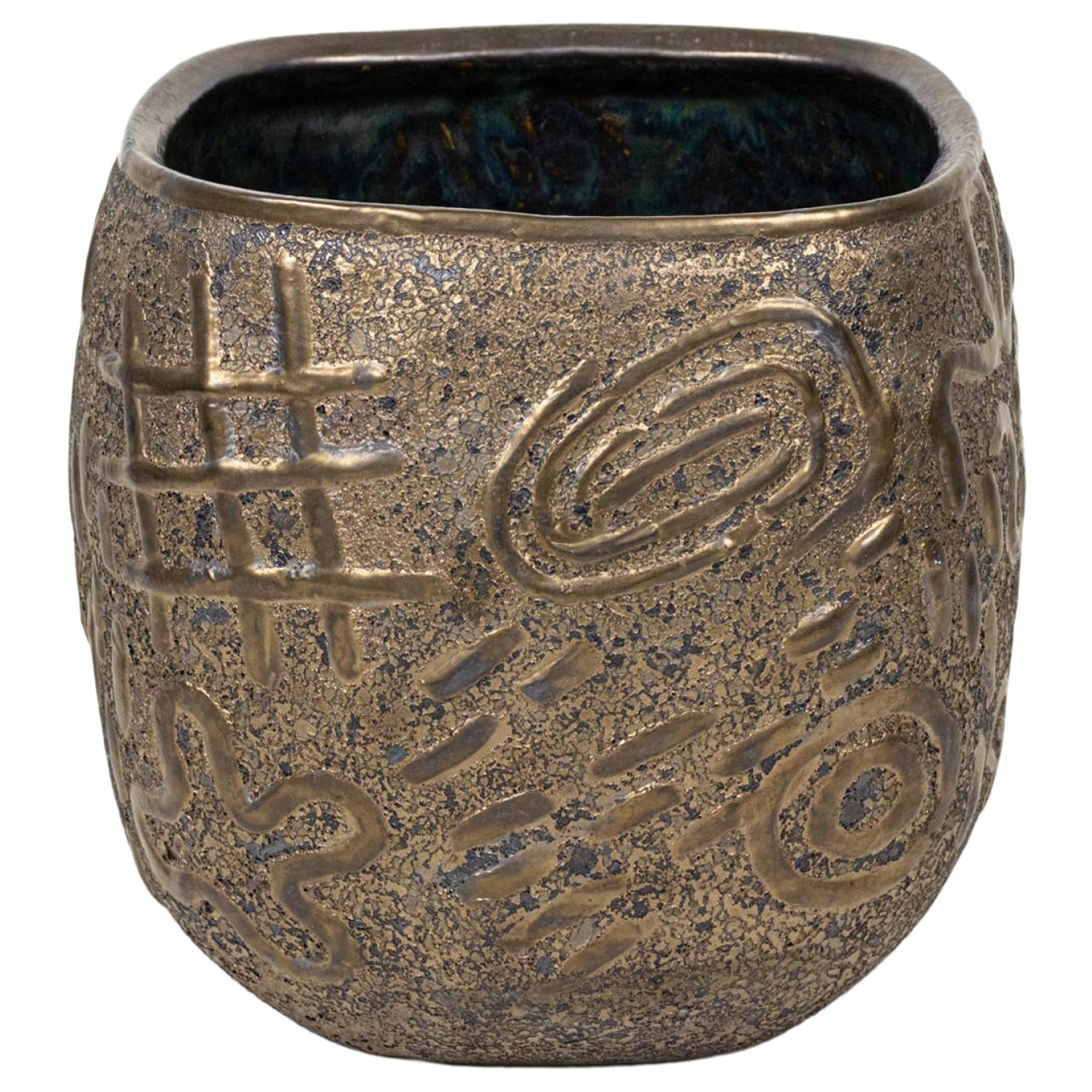 Gary DiPasquale Contemporary Thrown Ceramic Graffiti Bronze Glazed Vessel For Sale