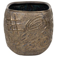 Gary Dipasquale Vase contemporain en céramique tournée Graffiti Bronze Glazed