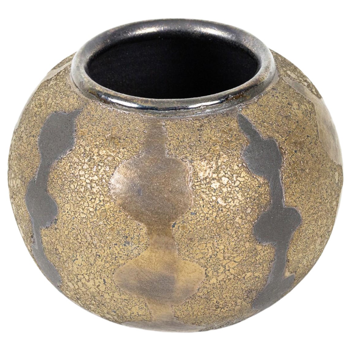 Gary DiPasquale Contemporary Thrown Ceramic Black & Bronze Glazed Patterned Vase