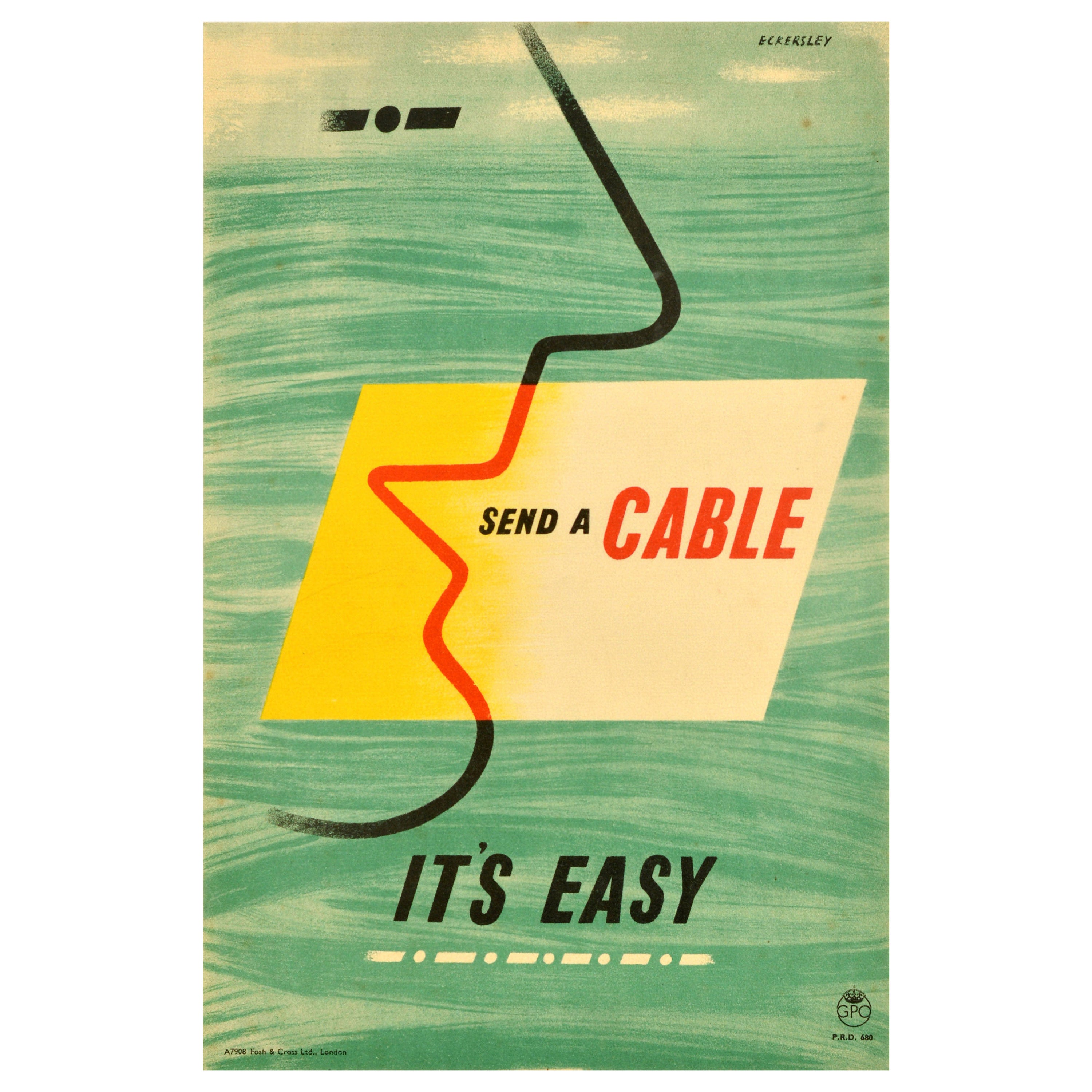 Original Vintage General Post Office Advertising Poster Send A Cable Eckersley
