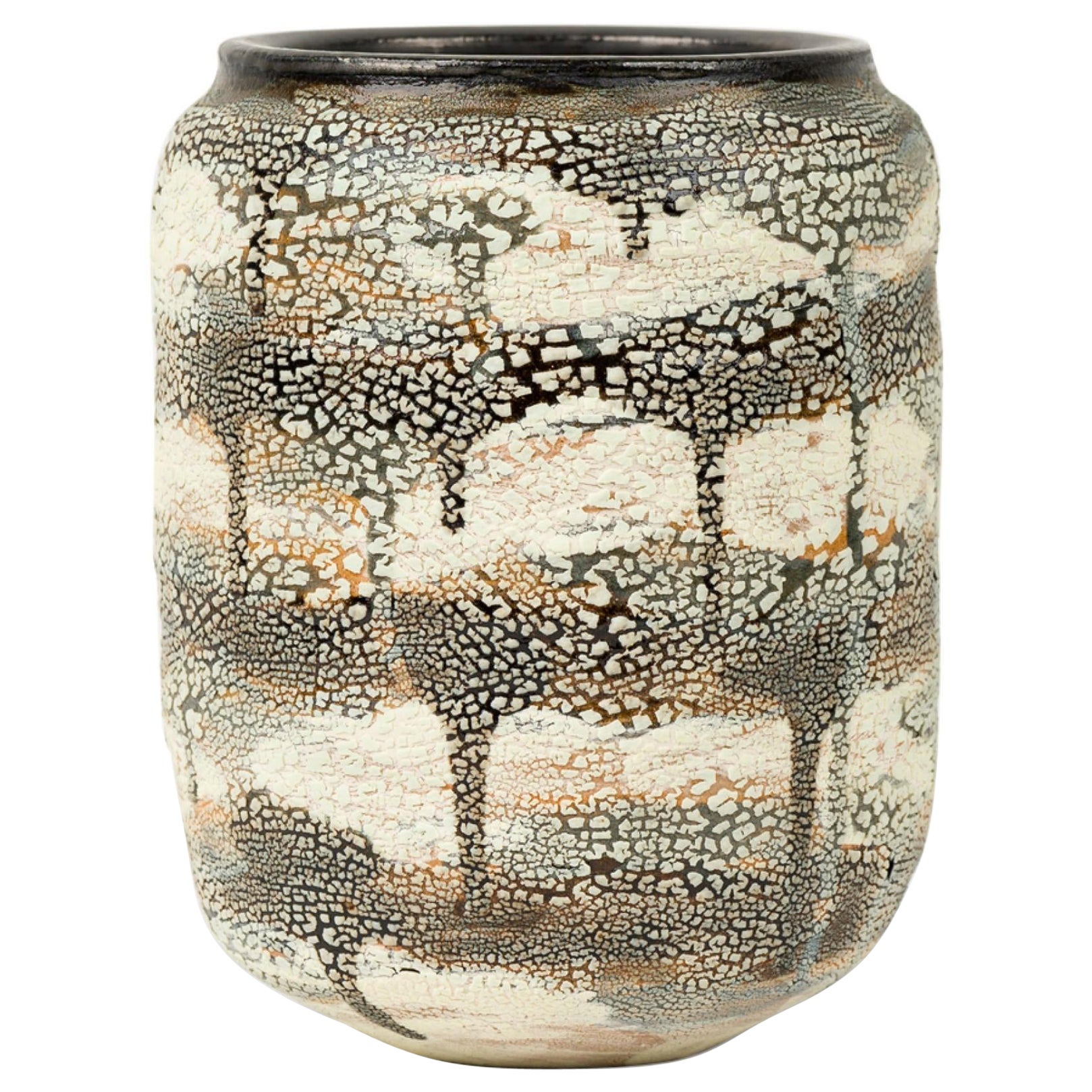 Gary DiPasquale Zeitgenössische Vase mit schwarzem, grauem und weißem Tropfmuster