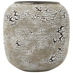 Gary DiPasquale Black & White Bark Textured Barrel Vase with Black Interior