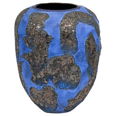 Gary DiPasquale Cobalt Blue Textured Black Lava Glazed Vase with Black Interior