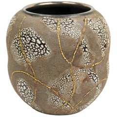 Gary DiPasquale Grey-Brown Textured Gourd Vase with White Bark Abstract Line