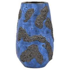 Gary DiPasquale Cobalt Blue Conical Textured Black Lava Vase with Black Interior
