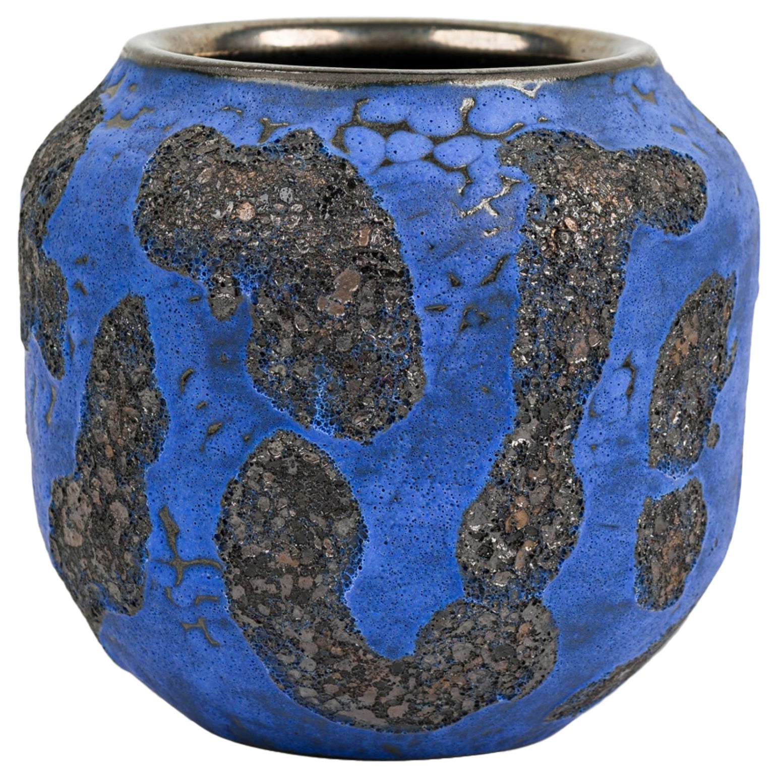 Gary Dipasquale Vaso a forma di zucca blu cobalto con interno in smalto lavico nero
