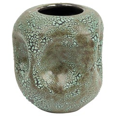 Gary DiPasquale Green Bark Textured Vase with Indented Sides & Black Interior