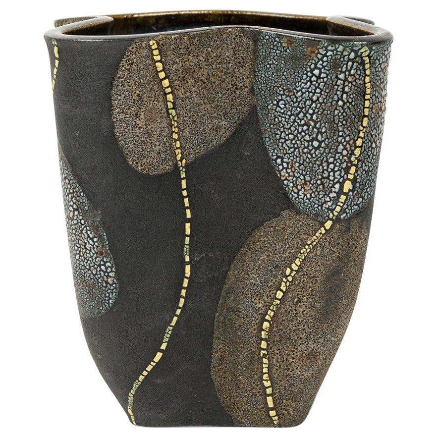 Gary DiPasquale Wheel Thrown Vessel in Black, White Textured Glaze & Abstract