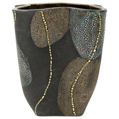 Gary DiPasquale Wheel Thrown Vessel in Black, White Textured Glaze & Abstract