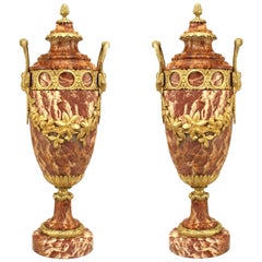 Antique Pair of French Victorian Marble Urns