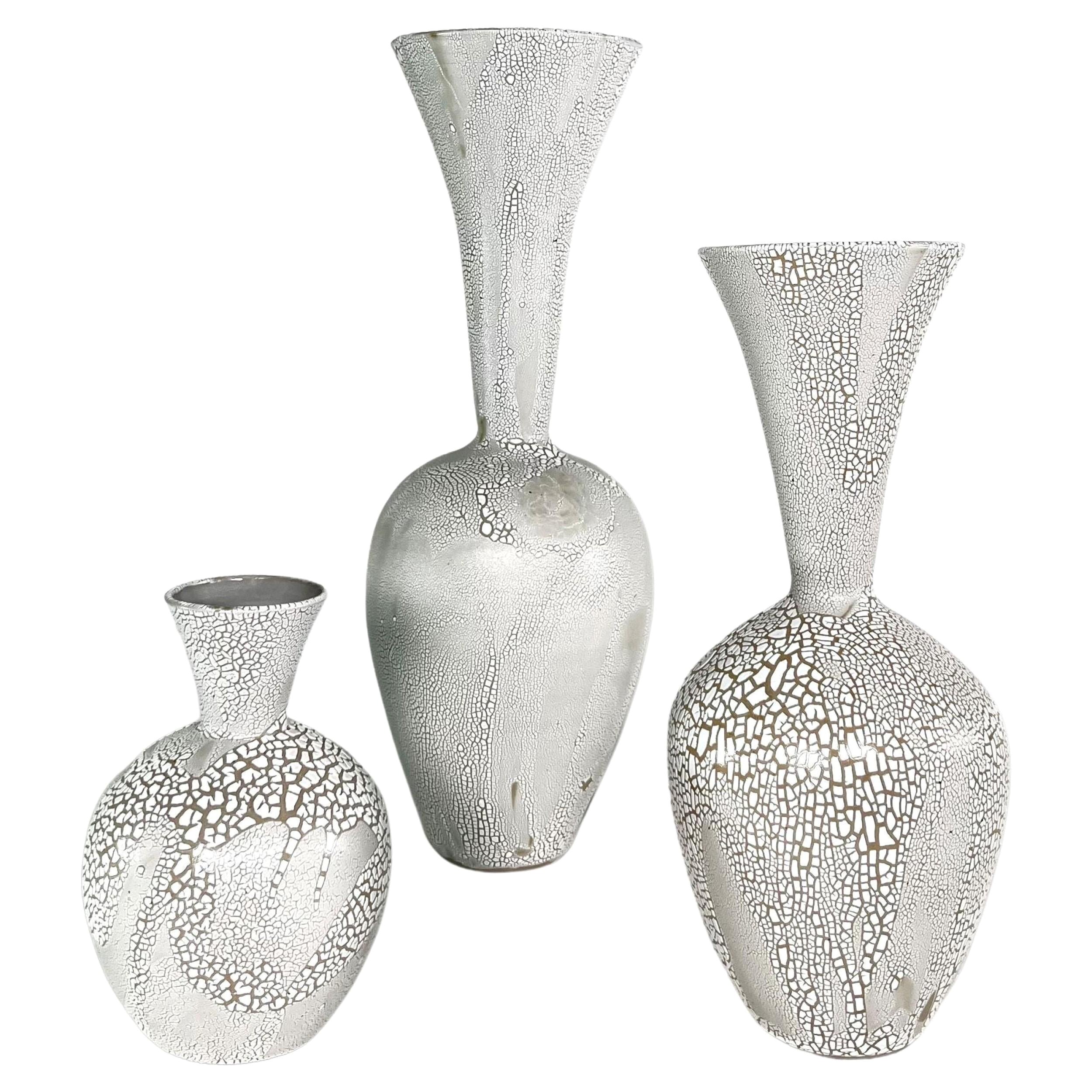 A Group of 3 White Mottled Glazed Ceramic Vessels, Daric Harvie