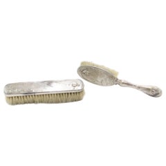 Vintage 2-Piece French Art Nouveau Silver Brush Set