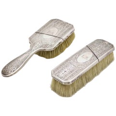 Antique 2-Piece English Victorian Silver Brush Set