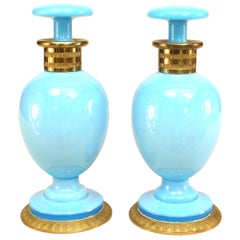 French Victorian Blue Opaline Perfume Bottles