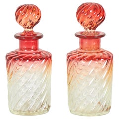 Antique French Victorian Cranberry Baccarat Crystal Perfume Bottles
