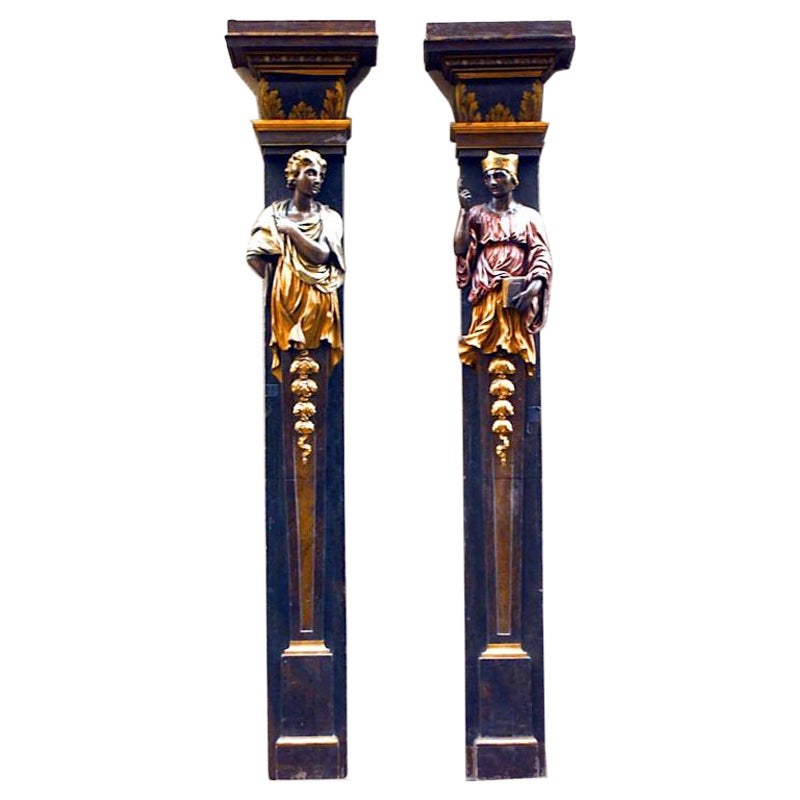 Pair of Italian Rococo Polychromed Religious Pilasters For Sale