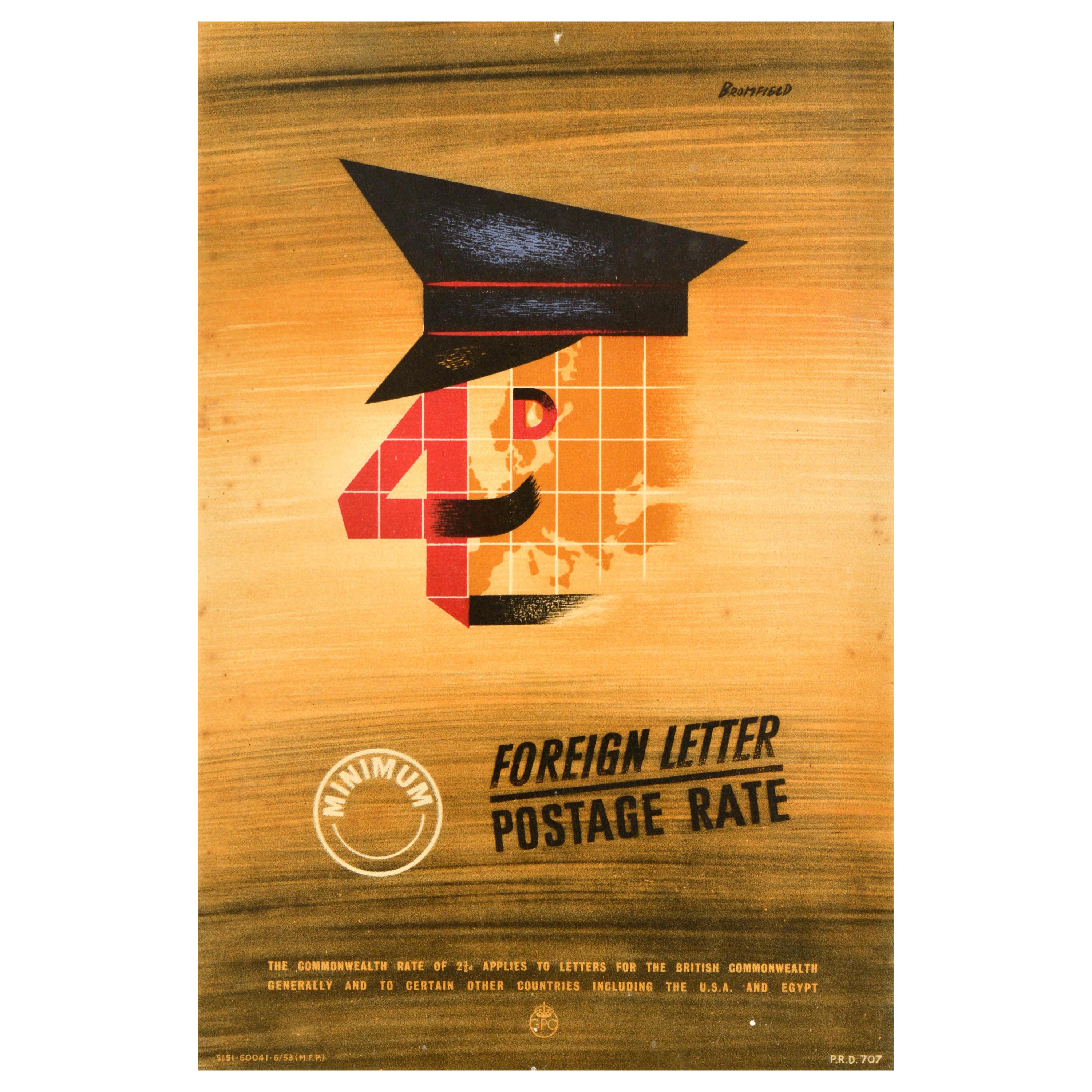Original Vintage General Post Office Poster Foreign Letter Postage Rate GPO