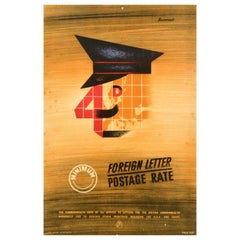 Original Vintage General Post Office Poster Foreign Letter Postage Rate GPO