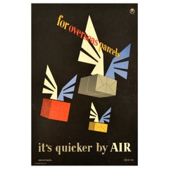 Original Vintage Post Office Advertising Poster Overseas Parcels Quicker By Air