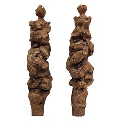 Sculptures figuratives en terre cuite à 2 chamots dans le style de Jean Dubuffet, 1950 France