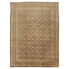 Brown and Beige Antique Geometric Designed Persian Tabriz Rug