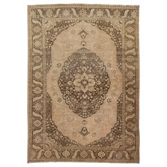 Room Size Antique Tabriz Wool Rug in Peach With a Center Motif
