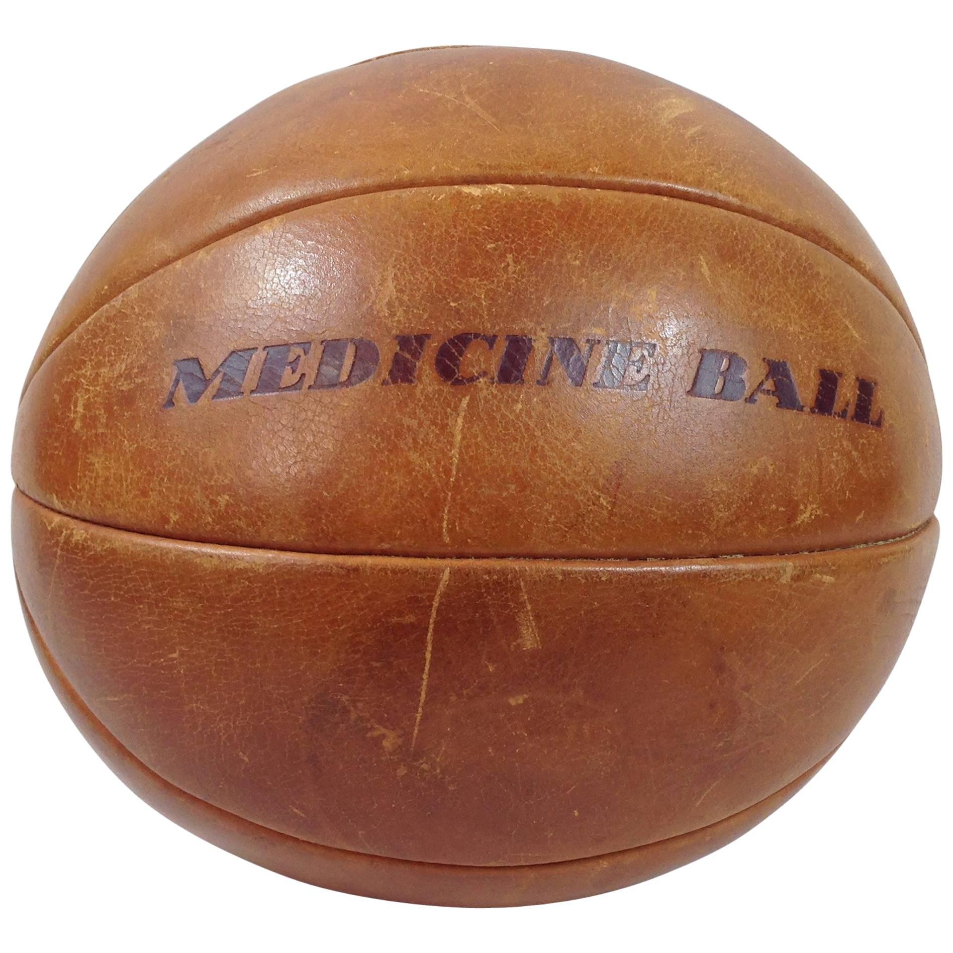 Mid-20th Century Leather Gymnasium Medicine Ball For Sale