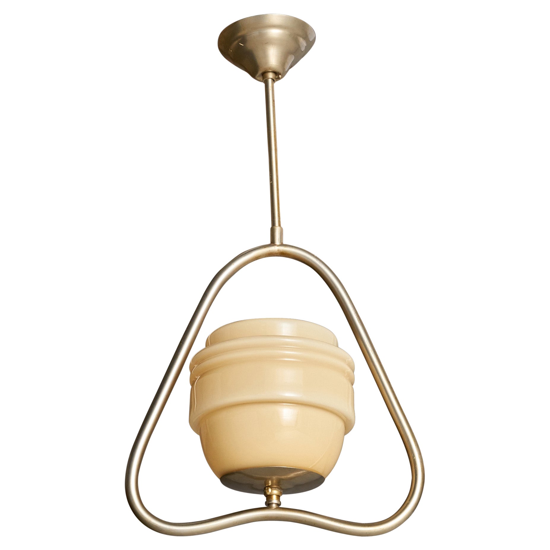 Schwedische Designerin, Pendelleuchte, Nickel, Glas, Schweden, 1930er Jahre