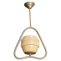 Schwedische Designerin, Pendelleuchte, Nickel, Glas, Schweden, 1930er Jahre