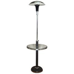 Art Deco Bauhaus Enamel and Chrome Standard Lamp Table