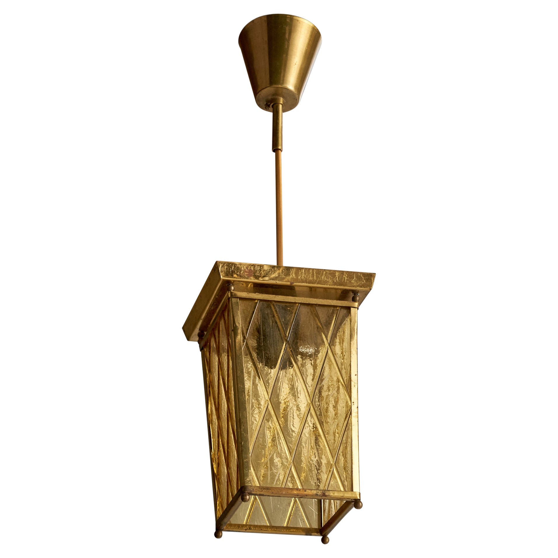 Schwedische Designer-Hängelampe, Messing, Glas, Schweden, 1950er Jahre
