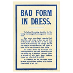 Original Antique WWI Propaganda Home Front Poster Bad Form In Dress War Savings