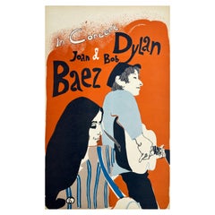 Bob Dylan & Joan Baez Original Vintage US Tour Poster by Eric Von Schmidt, 1965