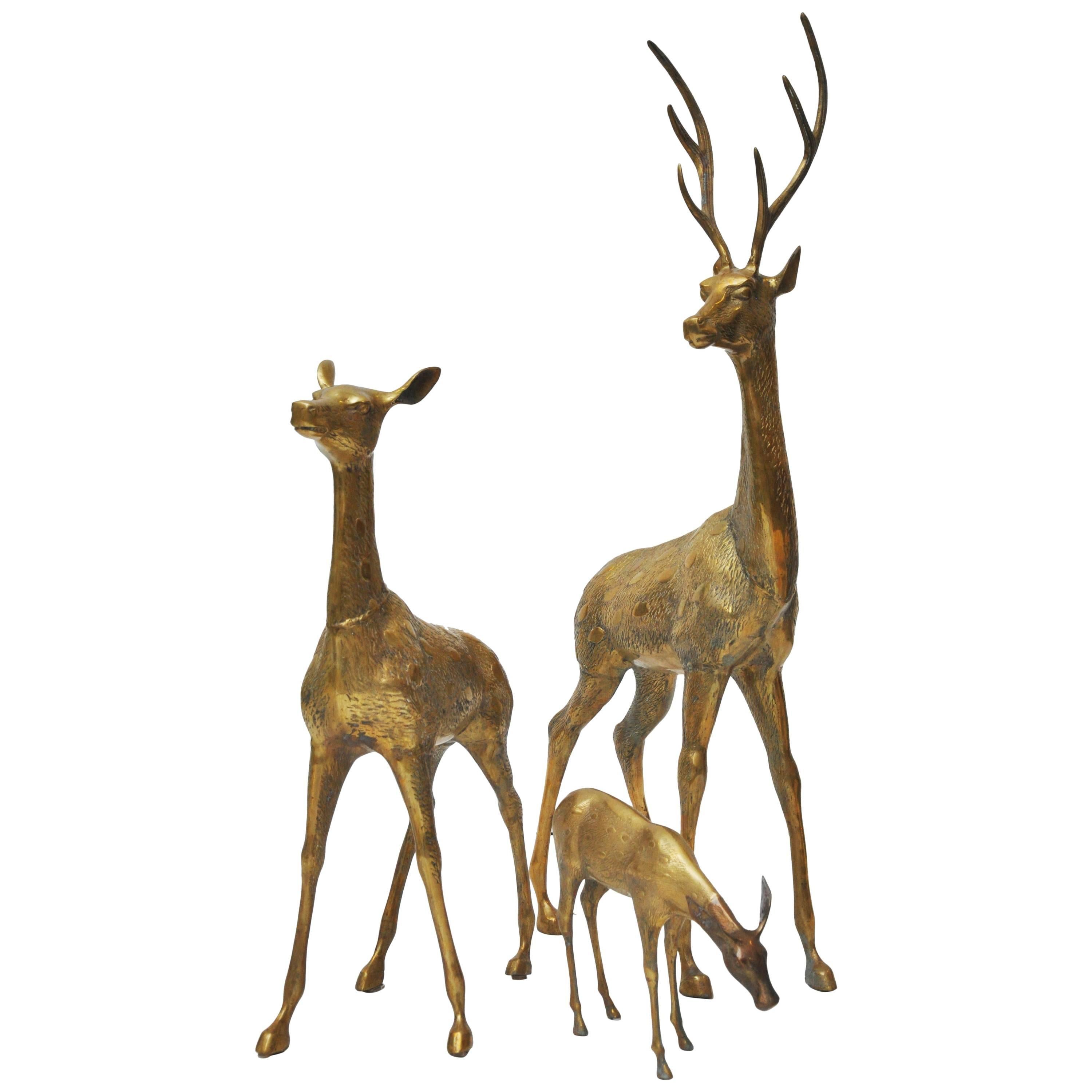 Very Large Brass Deer Family  For Sale