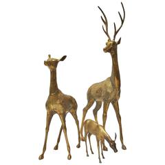 Vintage Very Large Brass Deer Family 