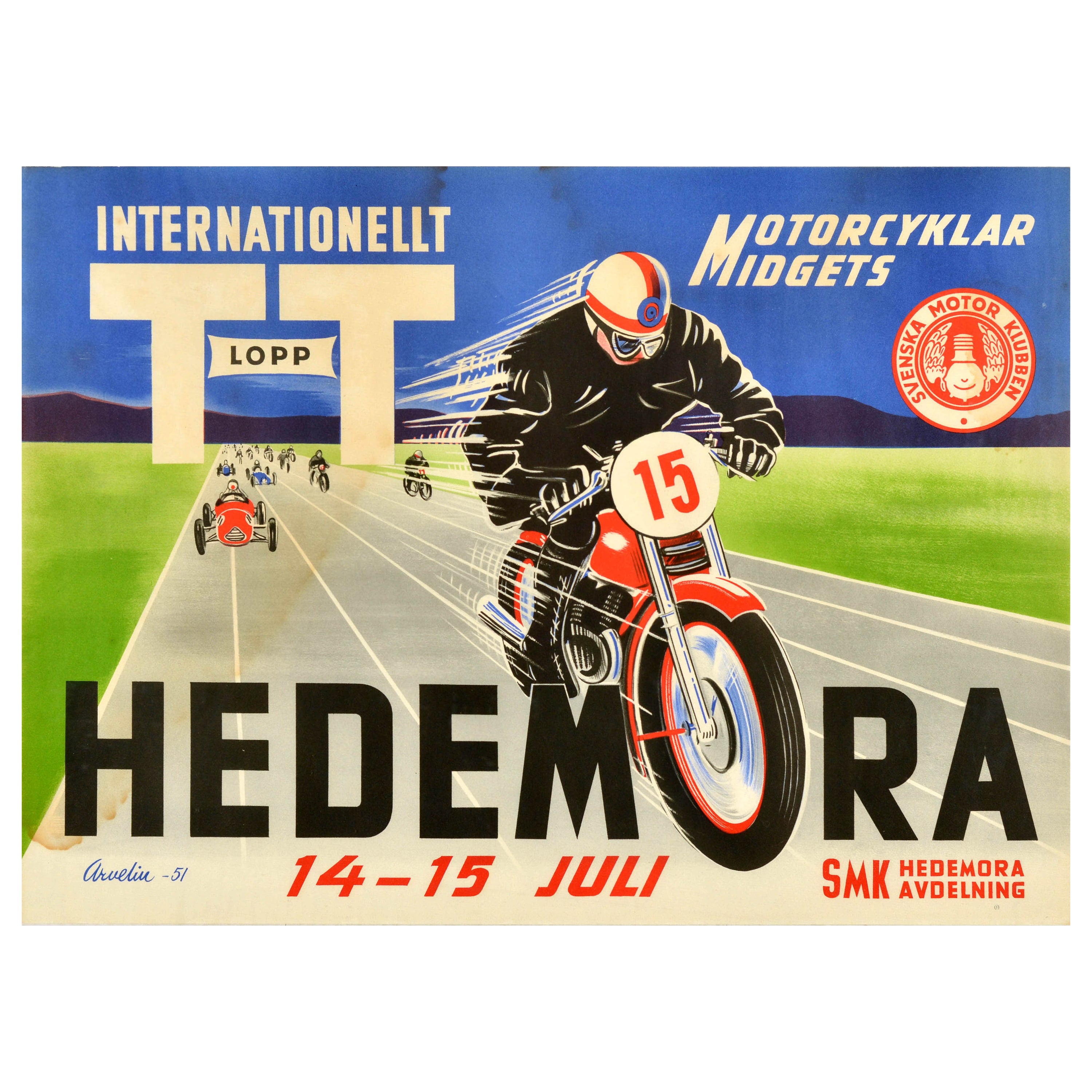 Poster originale d'epoca sul motorsport Hedemora International TT Race Sweden Racing