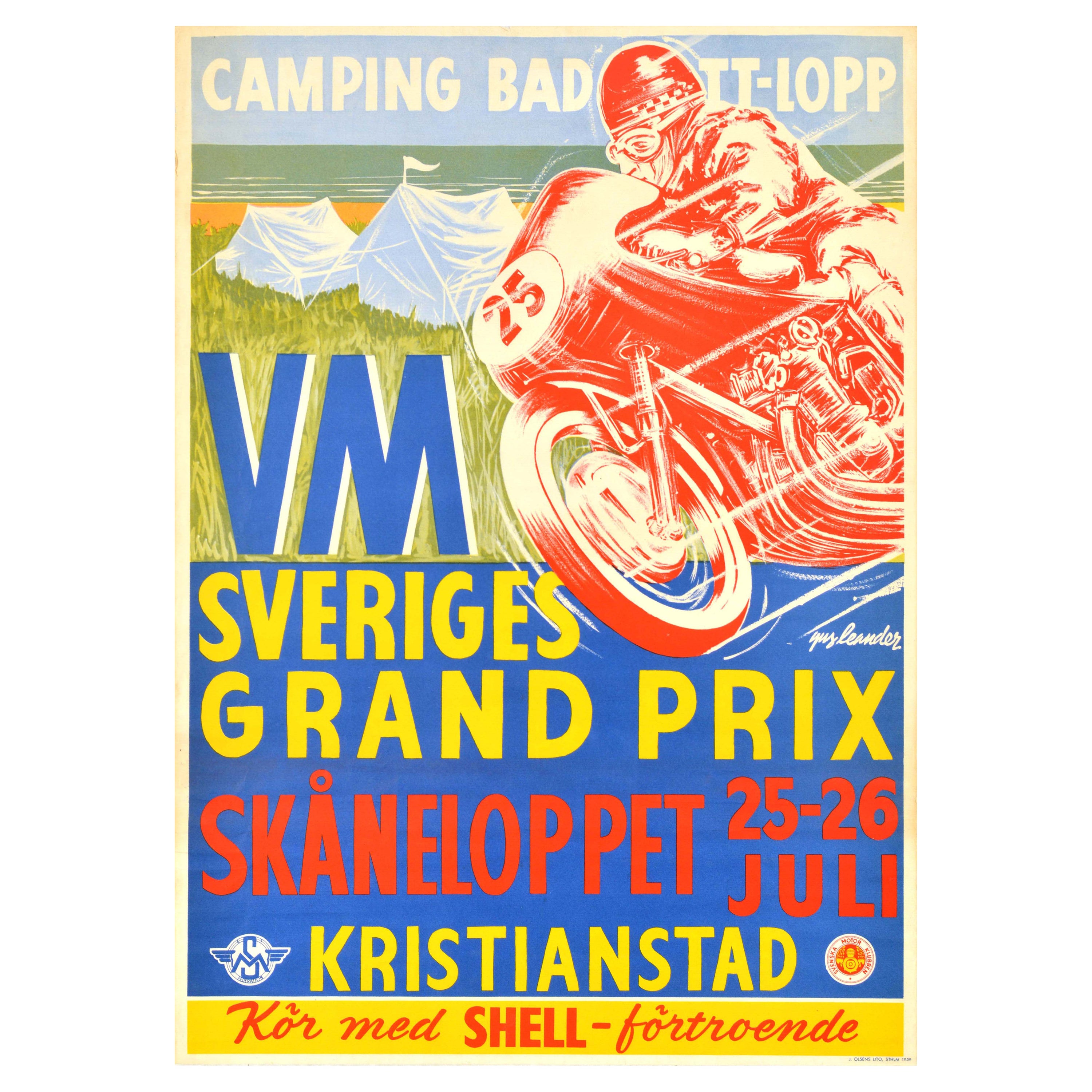 Poster originale d'epoca sul motorsport Sveriges Grand Prix Kristianstad Sweden Race