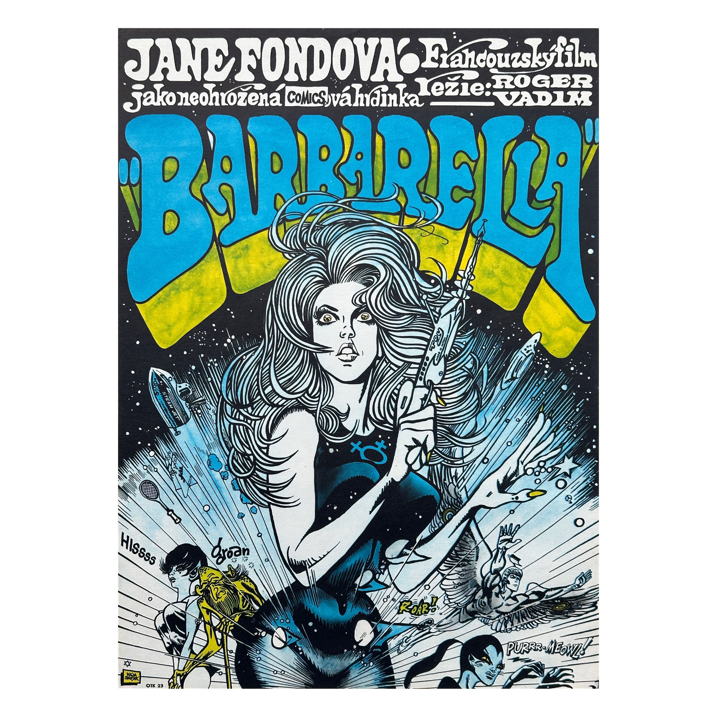 Barbarella" Cartel de cine original de época de Kája Saudek, checo, 1971 en venta