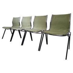 Vintage Four Italian 70s style G. Piretti chairs in steel and green fabric for Castelli
