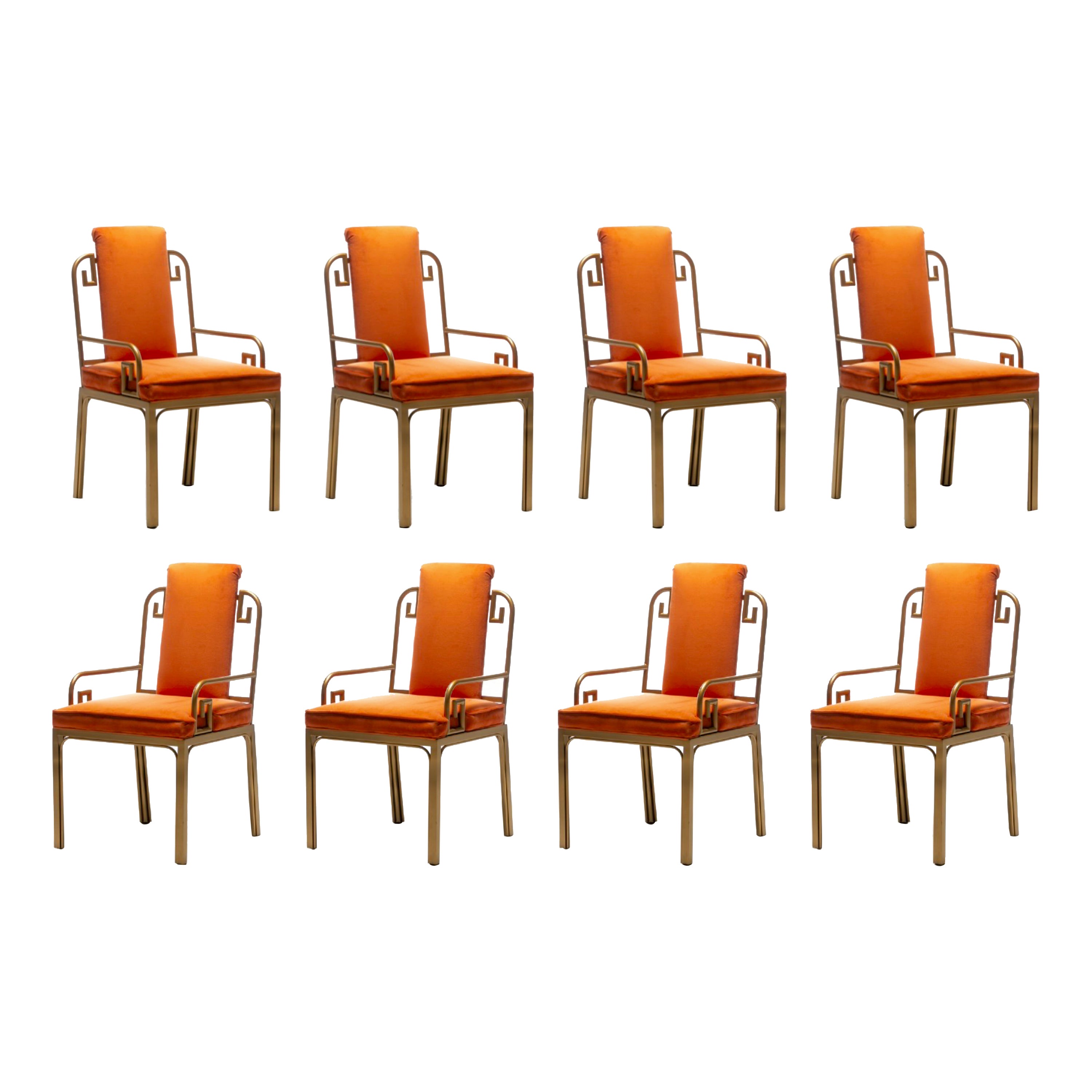 Mastercraft Brass Greek Key Hollywood Regency Dining Chairs Set of 8