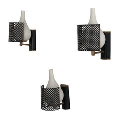 Exclusive Design Wandleuchter aus Glas und schwarzem Metall, 3er-Set, 1950er Jahre, Italien