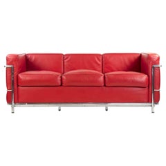 Vintage Red LC2 Sofa by Le Corbusier, Italy 1970s