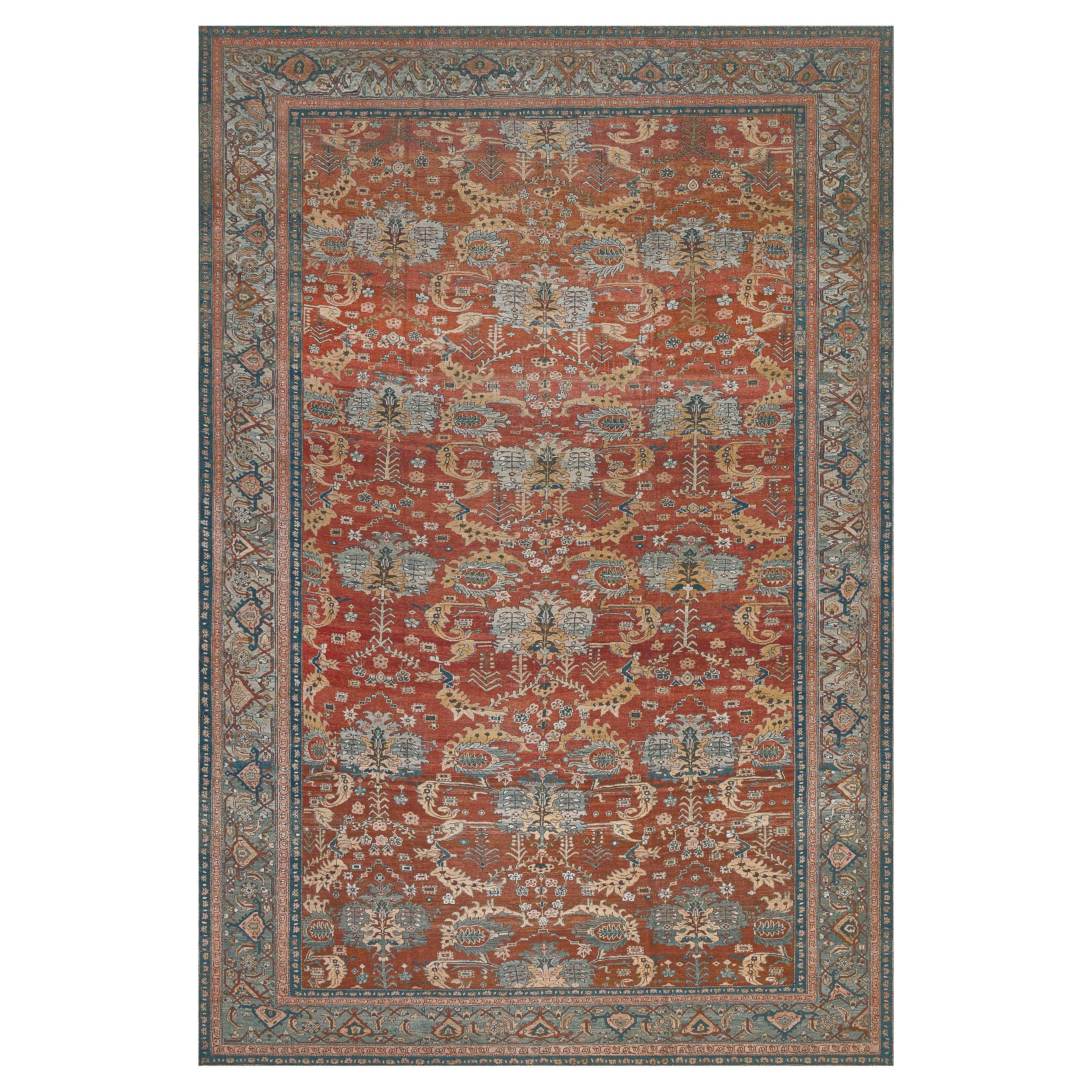 Antique Hand-woven Floral Red Persian Bakhshaish Rug 12'9"x19'9" For Sale